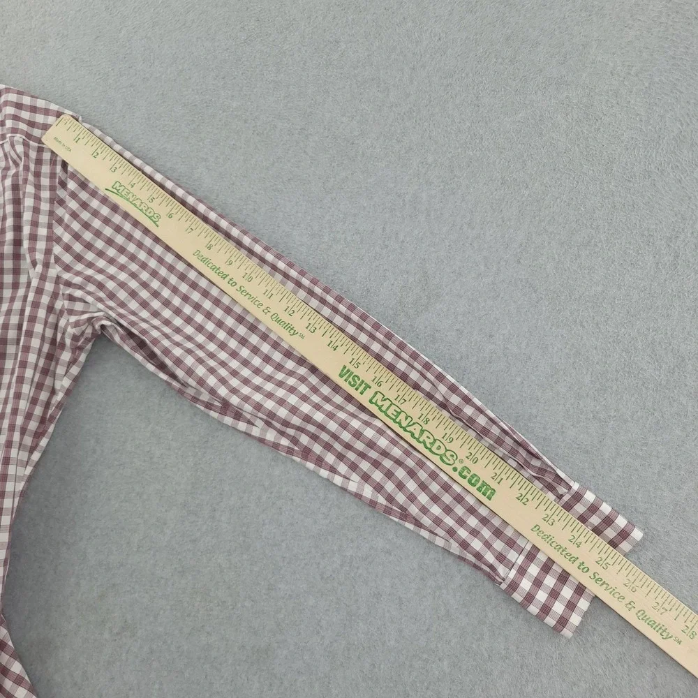 Banana Republic Dress Shirt Mens 15.5 34/35 Red Gingham Slim Fit Non Iron Cotton